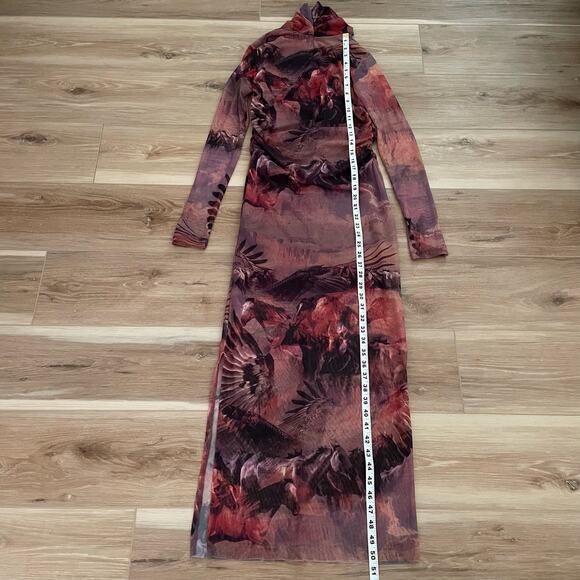 All Saints Tia Colca Mesh Western Horses Canyon Printed Midi Dress 4 - Picture 5 of 11